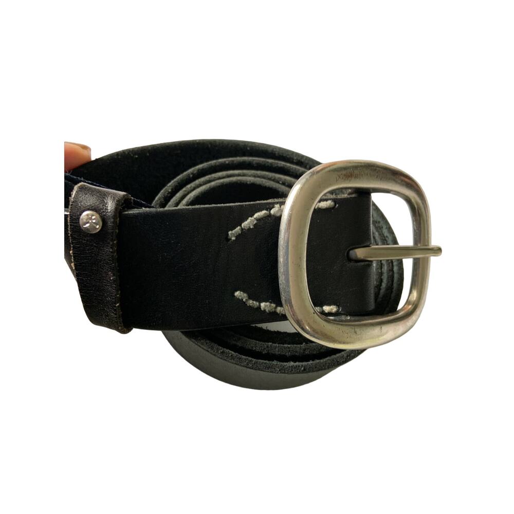 Mens Black Leather Belt Silver Buckle 8 Holes B56
